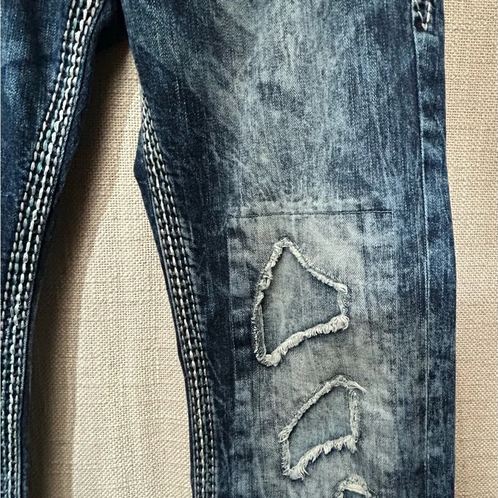 Rock Revival Men's Relaxed Blue Distressed Jeans - Picture 3 of 13